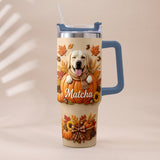 Autumn Snuggles Pumpkin Paws - Personalized Dog Tumbler With Plush Charm