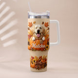 Autumn Snuggles Pumpkin Paws - Personalized Dog Tumbler With Plush Charm