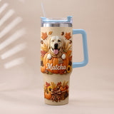 Autumn Snuggles Pumpkin Paws - Personalized Dog Tumbler With Plush Charm