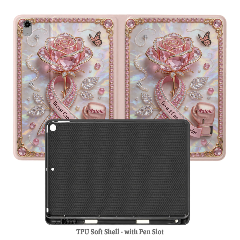 Faith Hope Love - Personalized Breast Cancer Awareness Tablet Cover With Pen Slot