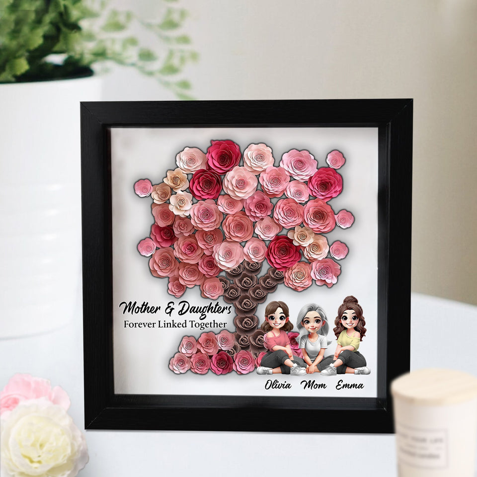 Mother and Daughter Forever Linked Together - Personalized Mother Custom Shaped Flower Shadow Box