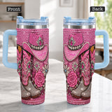 Cowgirl Boots - Personalized Cowgirl Rhinestone Tumbler With Plush Charm