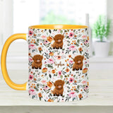 Floral Highland Cow - Personalized Highland Cow Accent Mug