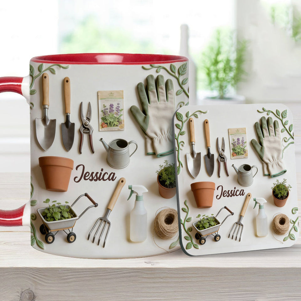 Love Gardening - Personalized Gardening Accent Mug & Coaster