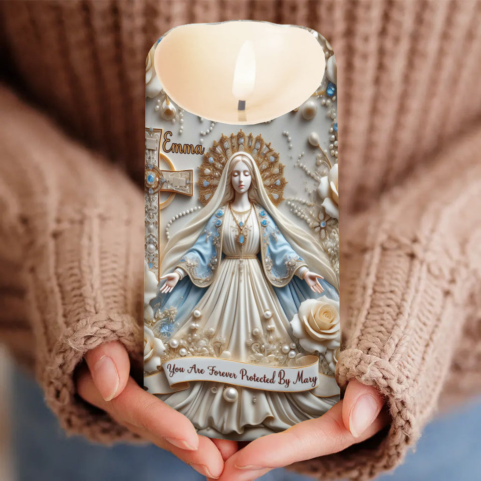 You Are Forever Protected By Mary - Personalized Christian Flameless Candle