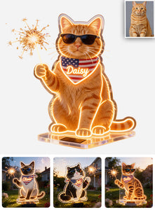 Celebrate 4th Of July - Personalized Cat Solar Acrylic Light