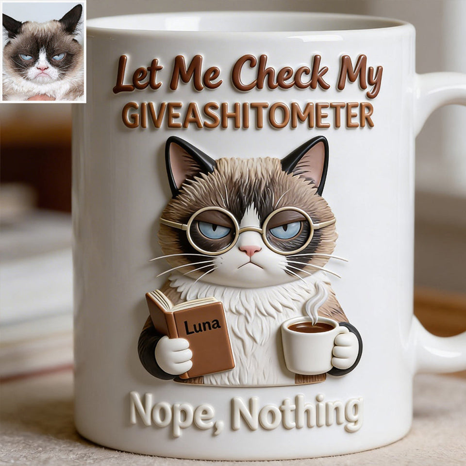 Let Me Check My Giveashitometer - Personalized Cat Mug