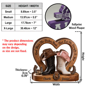 Cowboy & Cowgirl Couple, Western House Decoration, God Bless The Broken Road - Personalized Western Outfit Custom Shaped Wood Plaque