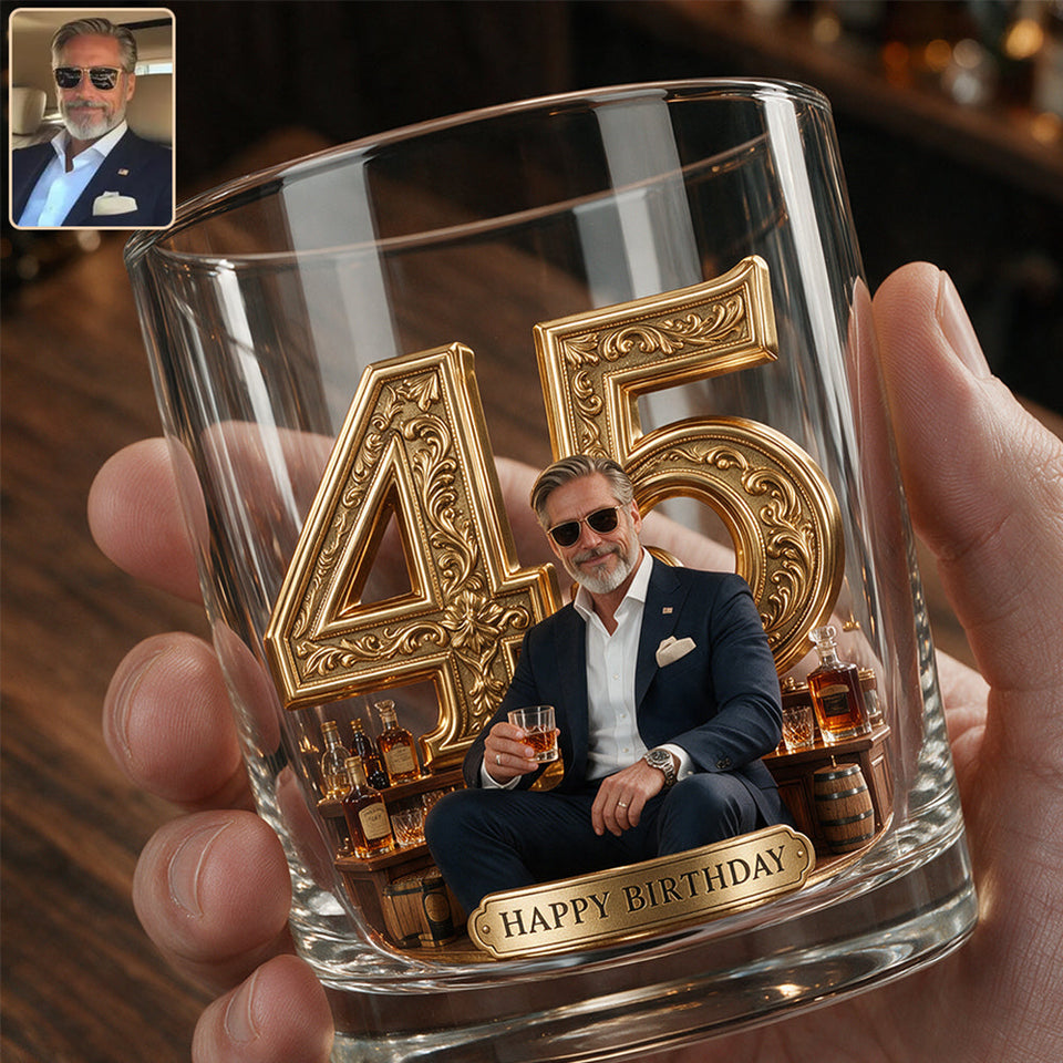 Birthday Gift For Him Dad.... Custom From Any Photo - Personalized Birthday Whiskey Decanter Set