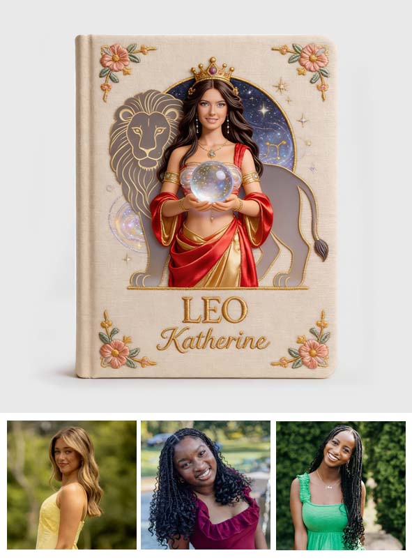 Custom Any Photo Zodiac Style - Personalized Horoscope Leather Journal