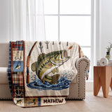 Hooked On Being Grandpa - Personalized Fishing Blanket