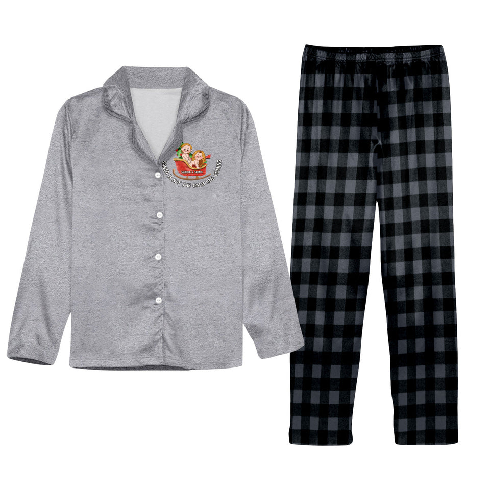 Santa Is Not The Only One Coming - Personalized Couple Button Down Pajamas