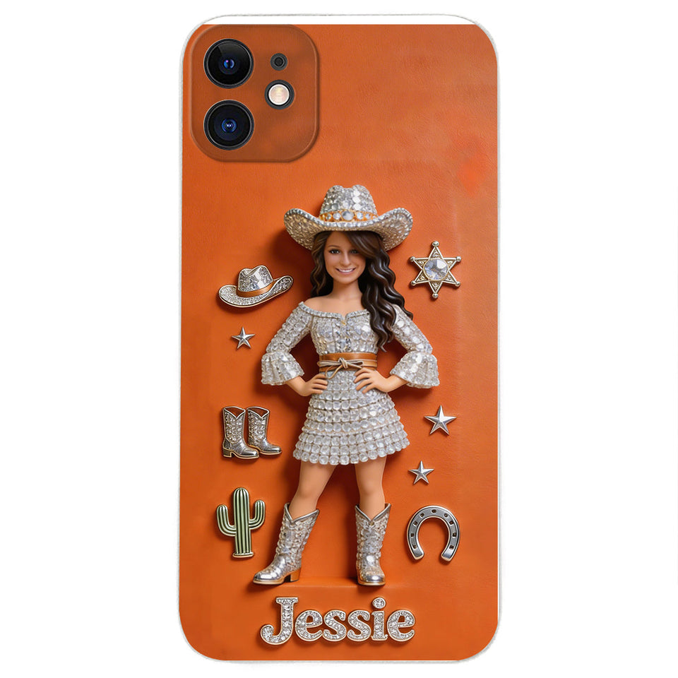 Cowgirl Spirit - Personalized Cowgirl 3D Embossed Leather Phone Case