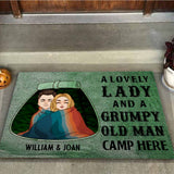 A Lovely Lady Grumpy Old Man Camp Here - Personalized Couple Camping Doormat