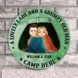 A Lovely Lady Grumpy Old Man Camp Here - Personalized Couple Round Wood Sign