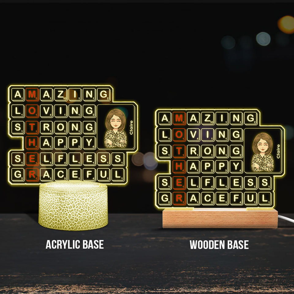 Mom Scrabble Tile - Personalized Mother's Day Mother Shaped Plaque Light Base