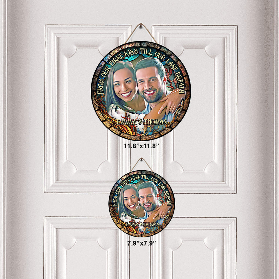 Photo Inserted Couple - Personalized Couple Round Wood Sign