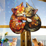 Cute Cat Couple - Personalized Cat Window Hanging Suncatcher Ornament