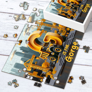 Construction Vehicles Letters - Personalized Kid Jigsaw Puzzle
