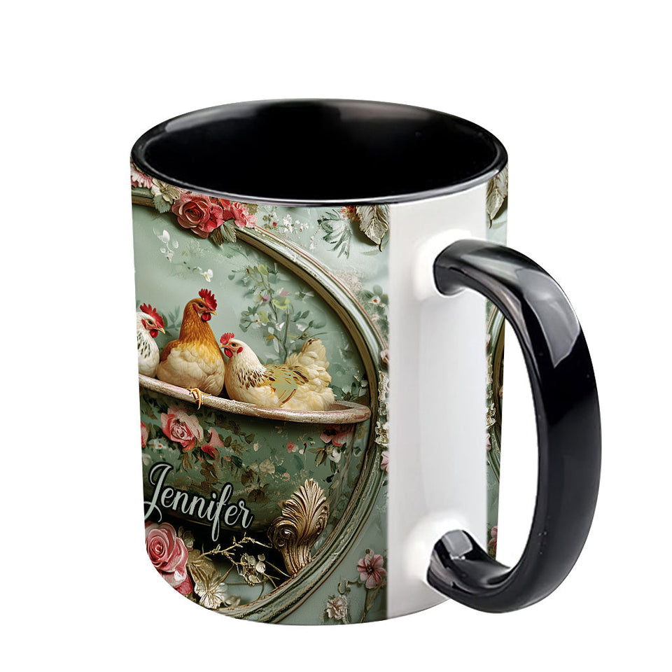 Vintage Floral Chicken - Personalized Chicken Accent Mug