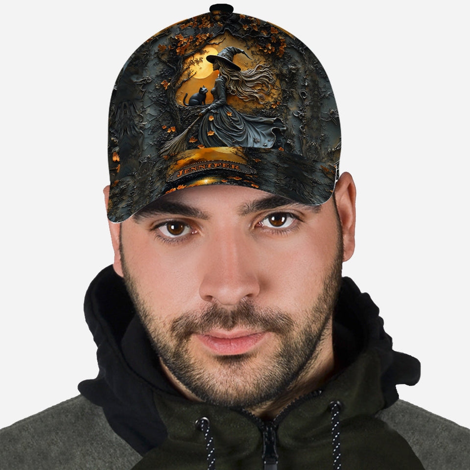 Beautiful Witch & Her Black Cat - Personalized Witch Classic Cap