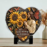 With God All Things Are Possible - Christian Heart Shaped Stone