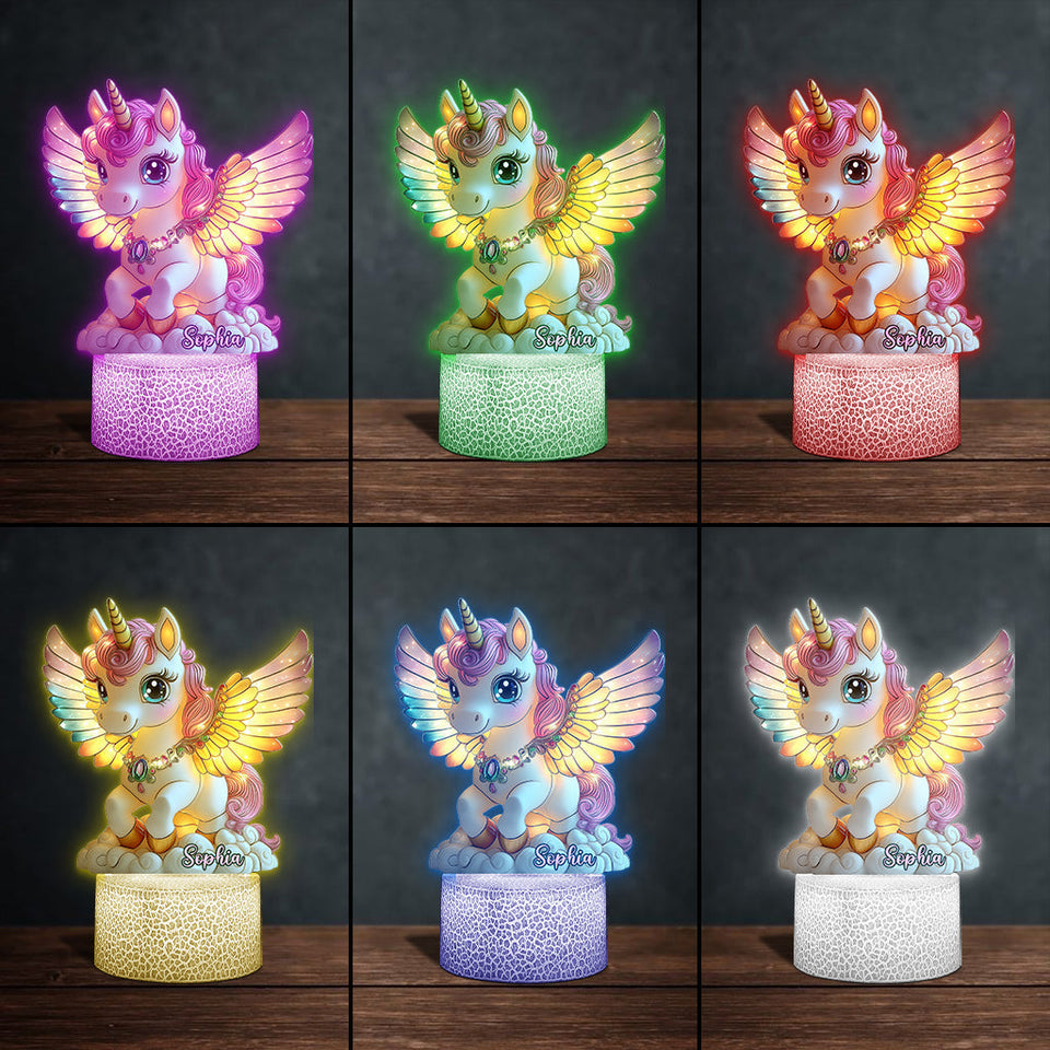 Beautiful Unicorn - Personalized Kid Shaped Plaque Light Base
