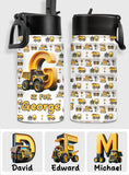 Construction Vehicles Letters - Personalized Kid Kids Water Bottle