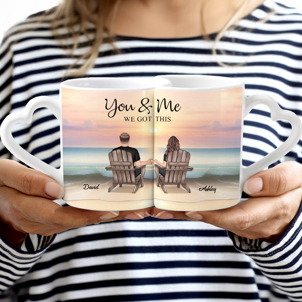 You and Me We Got This - Personalized Couple Matching Heart Handle Mug