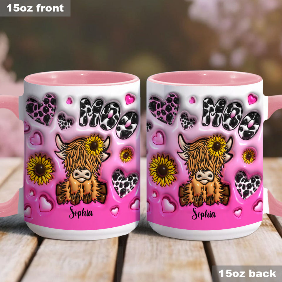Sunflower Highland Cow - Personalized Accent Mug
