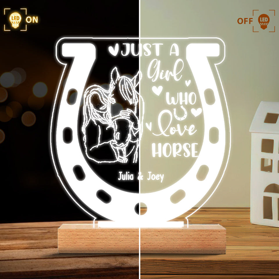 Just A Girl Who Loves Horse - Personalized Horse Shaped Plaque Light Base
