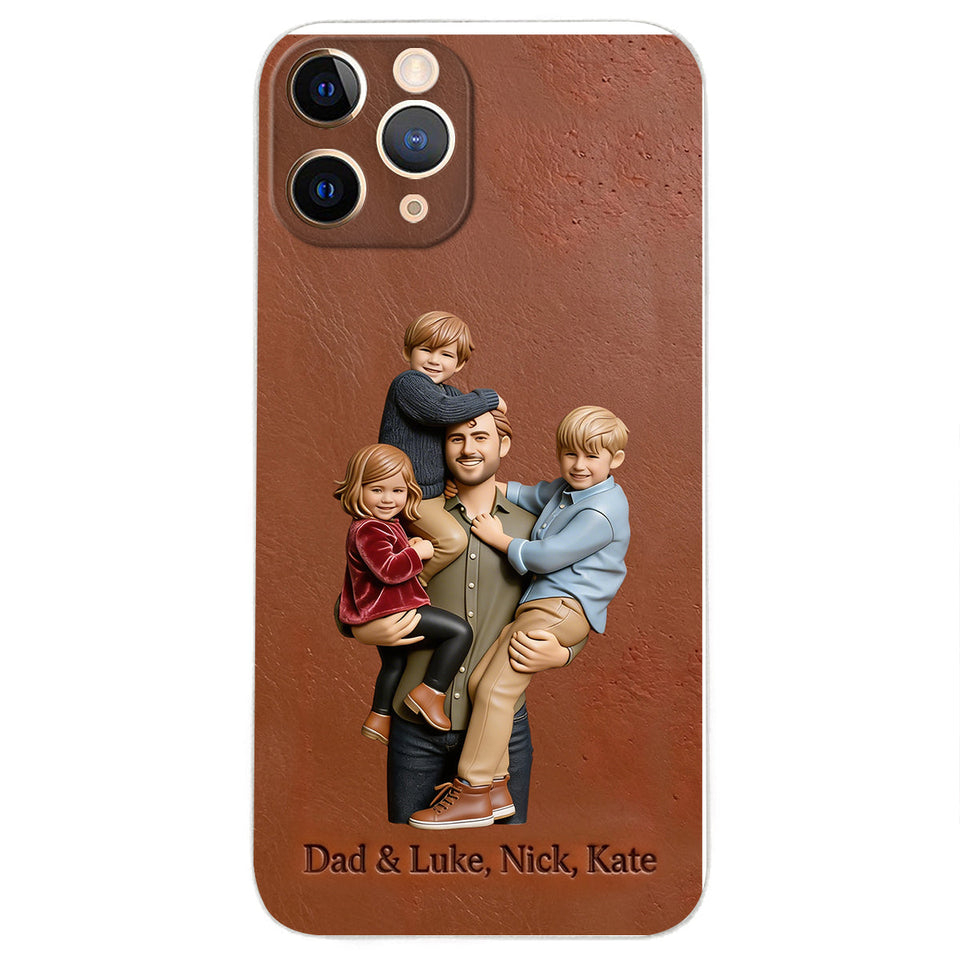 Best Dad Ever - Personalized Father 3D Embossed Leather Phone Case