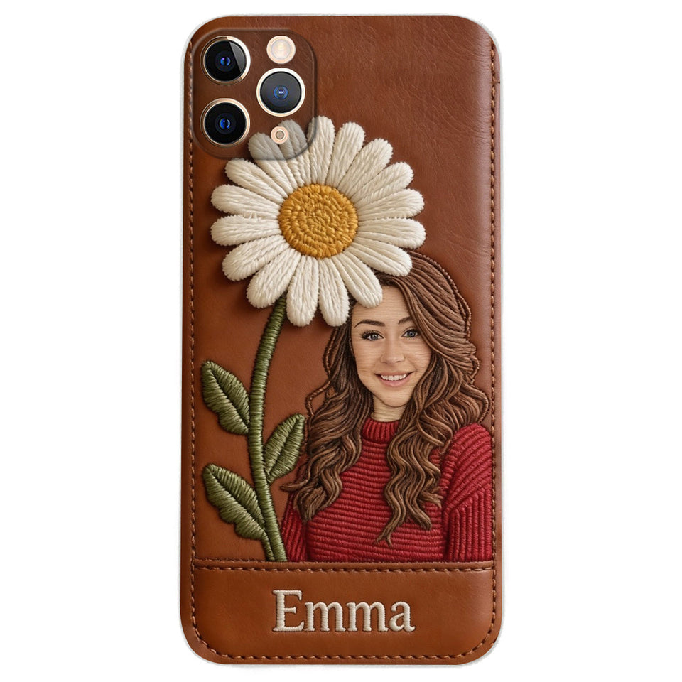 Custom Any Photo Birthmonth Flower - Personalized Self Love Leather Phone Case