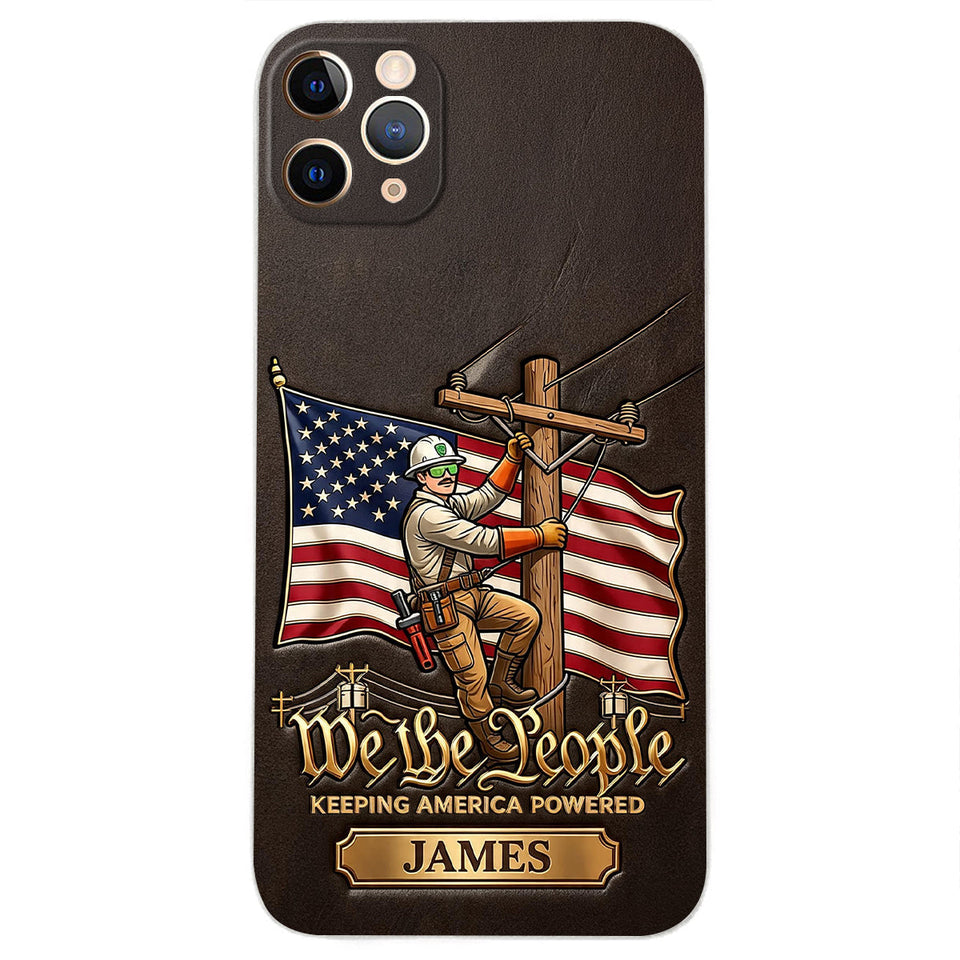 We The People - Personalized Lineman 3D Embossed Leather Phone Case