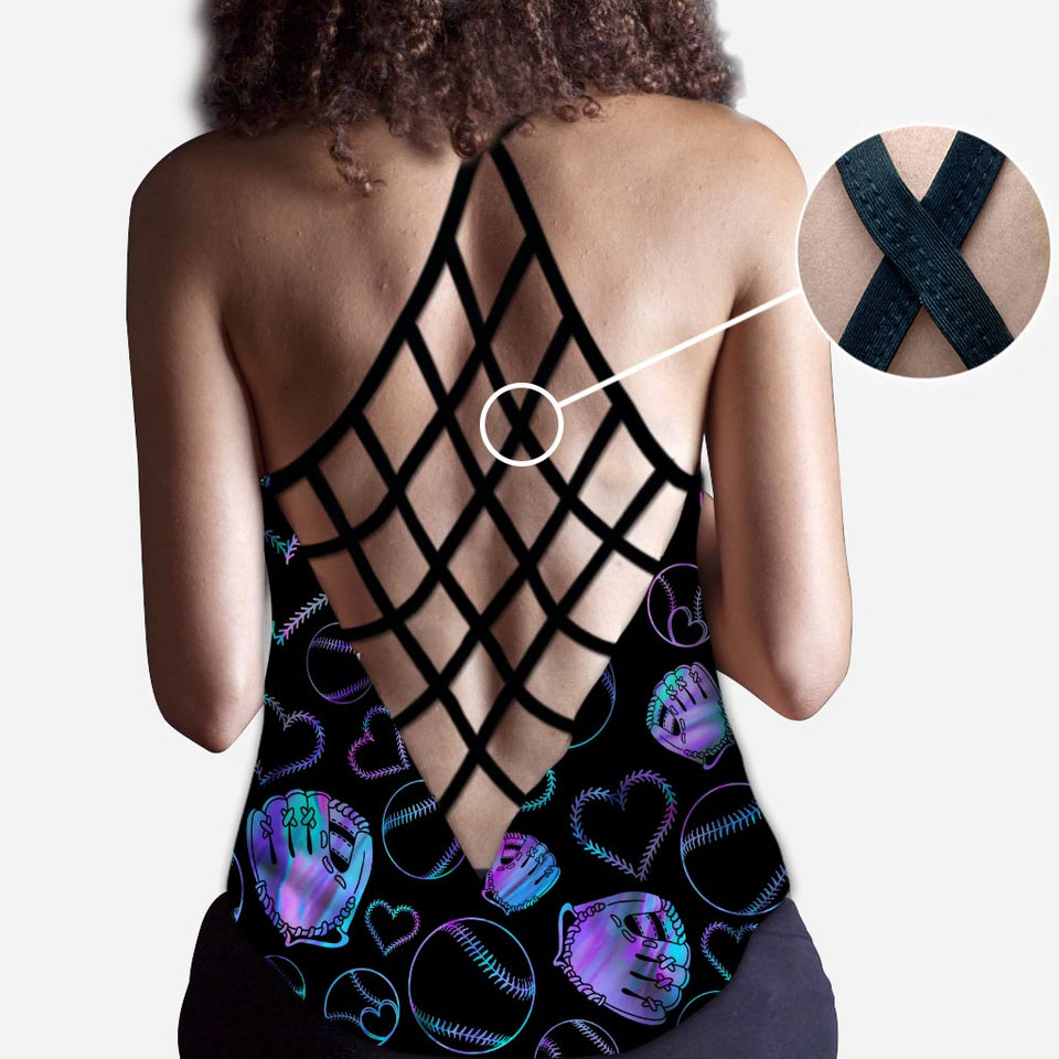 Baseball Mom Hologram Baseball Cross Tank Top