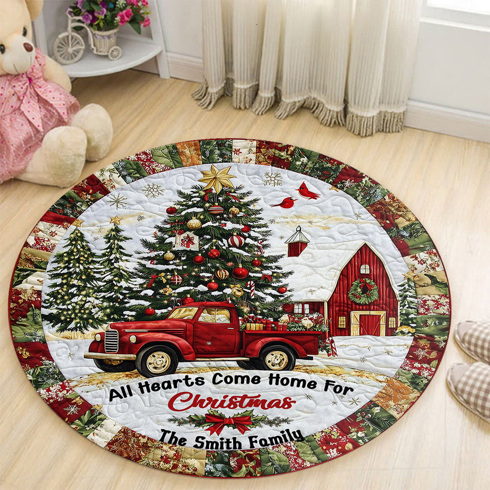 All Hearts Come Home For Christmas - Personalized Family Round Rug