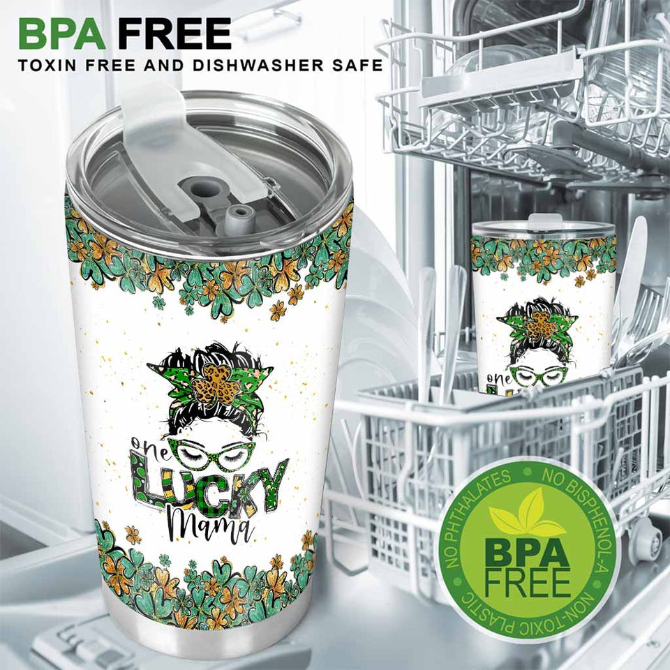 One Lucky Mama - Personalized Patrick's Day Cat Tumbler