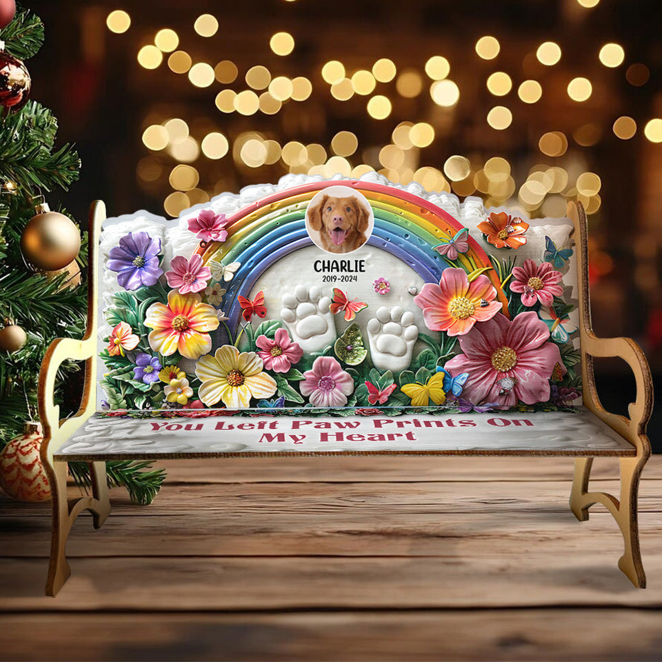 You Left Paws Prints On Our Hearts - Personalized Dog Wooden Bench