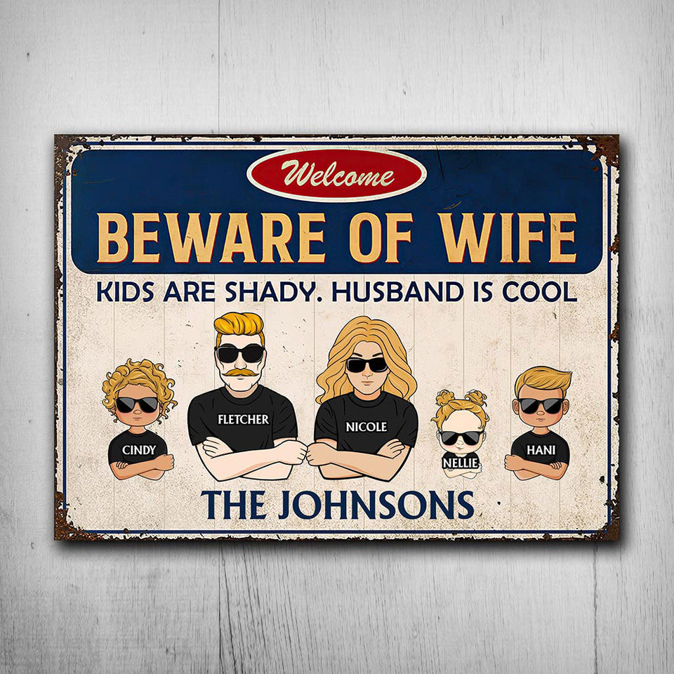 Beware Of Wife - Personalized Couple Rectangle Metal Sign