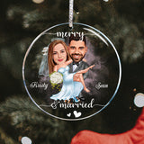 Merry And Married - Personalized Husband And Wife Transparent Ornament