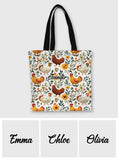 Cute Floral Chickens - Personalized Chicken All-Over Print Canvas Tote Bag