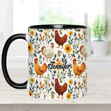 Cute Floral Chickens - Personalized Chicken Accent Mug
