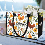 Cute Floral Chickens - Personalized Chicken Canvas Tote Bag
