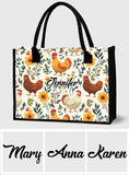 Cute Floral Chickens - Personalized Chicken Canvas Tote Bag