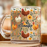 Cute Floral Chickens - Personalized Chicken Glass Mug