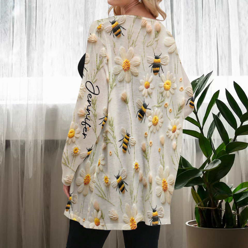 Flower And Bee - Personalized Bee Cardigan