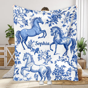 Horse Blue & White Toile de Jouy - Personalized Horse Blanket