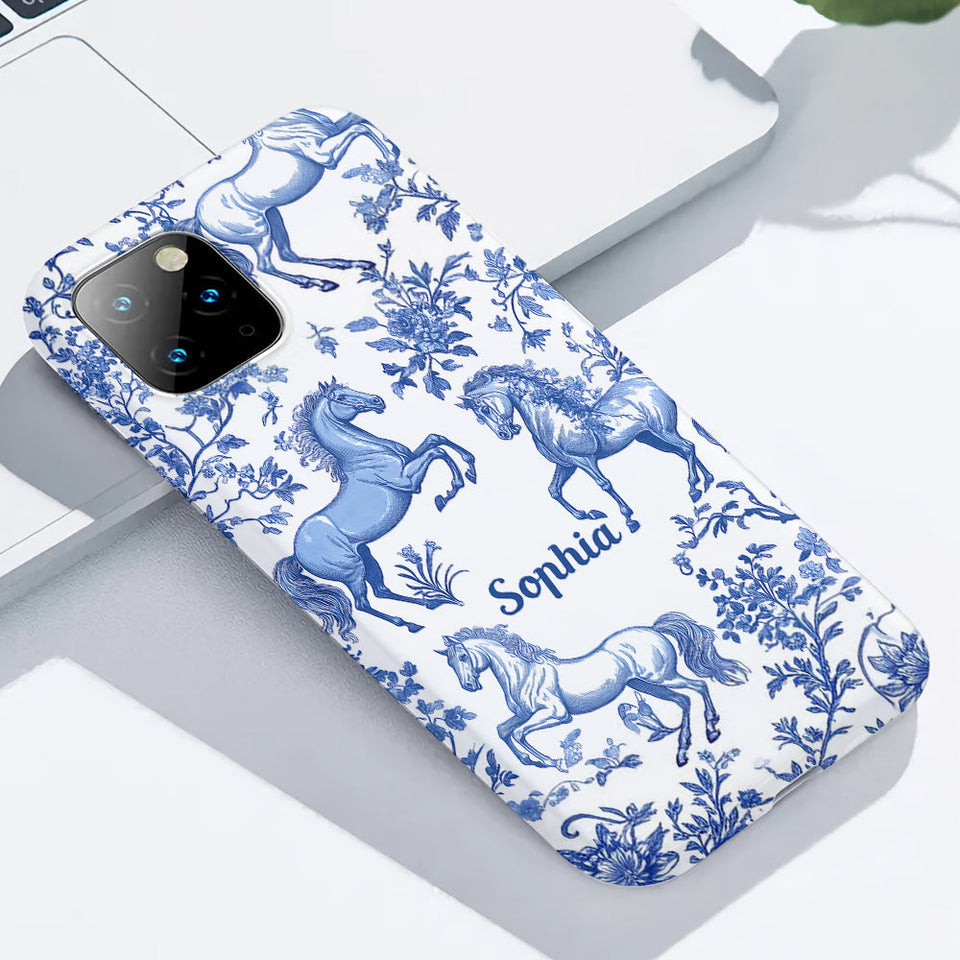 Horse Blue & White Toile de Jouy - Personalized Horse Full Print Phone Case