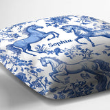 Horse Blue & White Toile de Jouy - Personalized Horse Throw Pillow