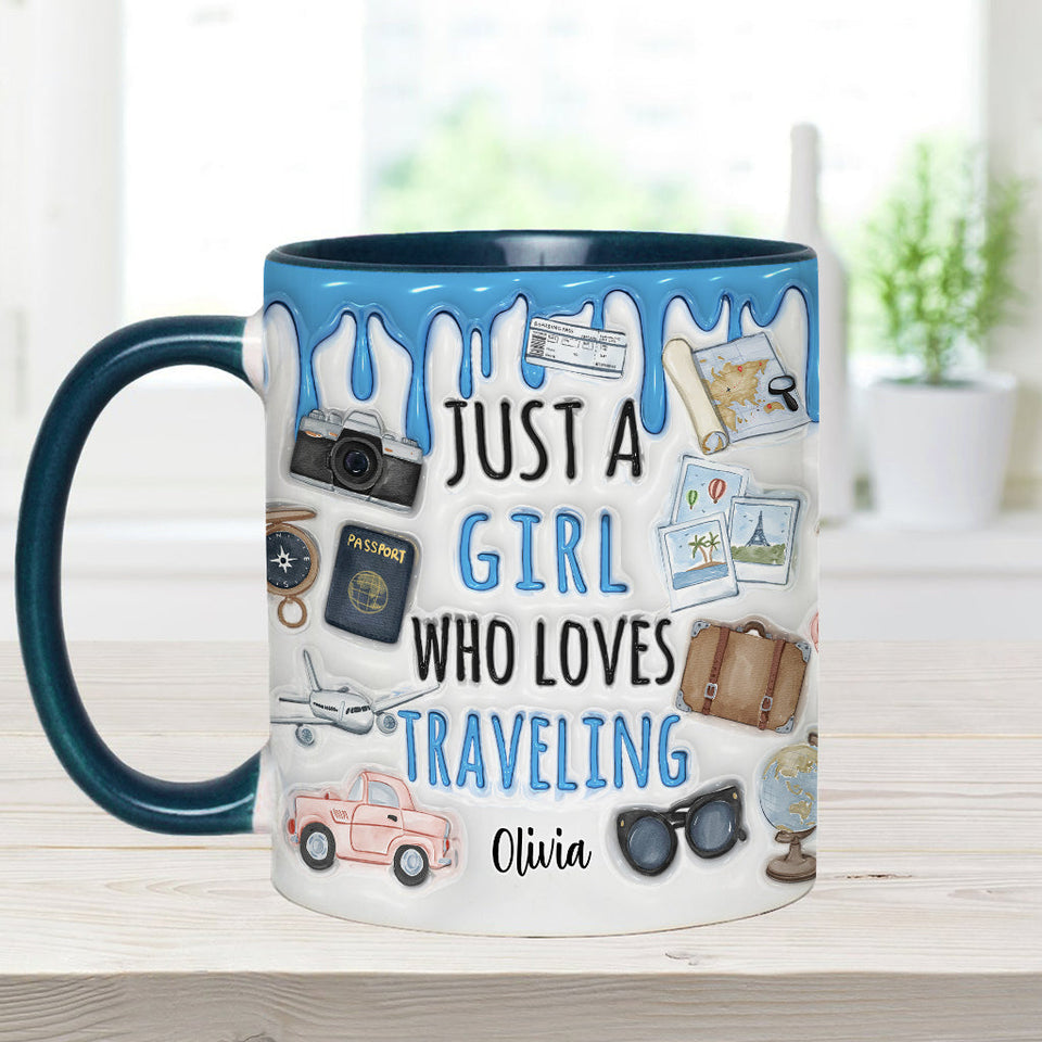 Just A Girl Who Loves Traveling - Personalized Travelling Accent Mug